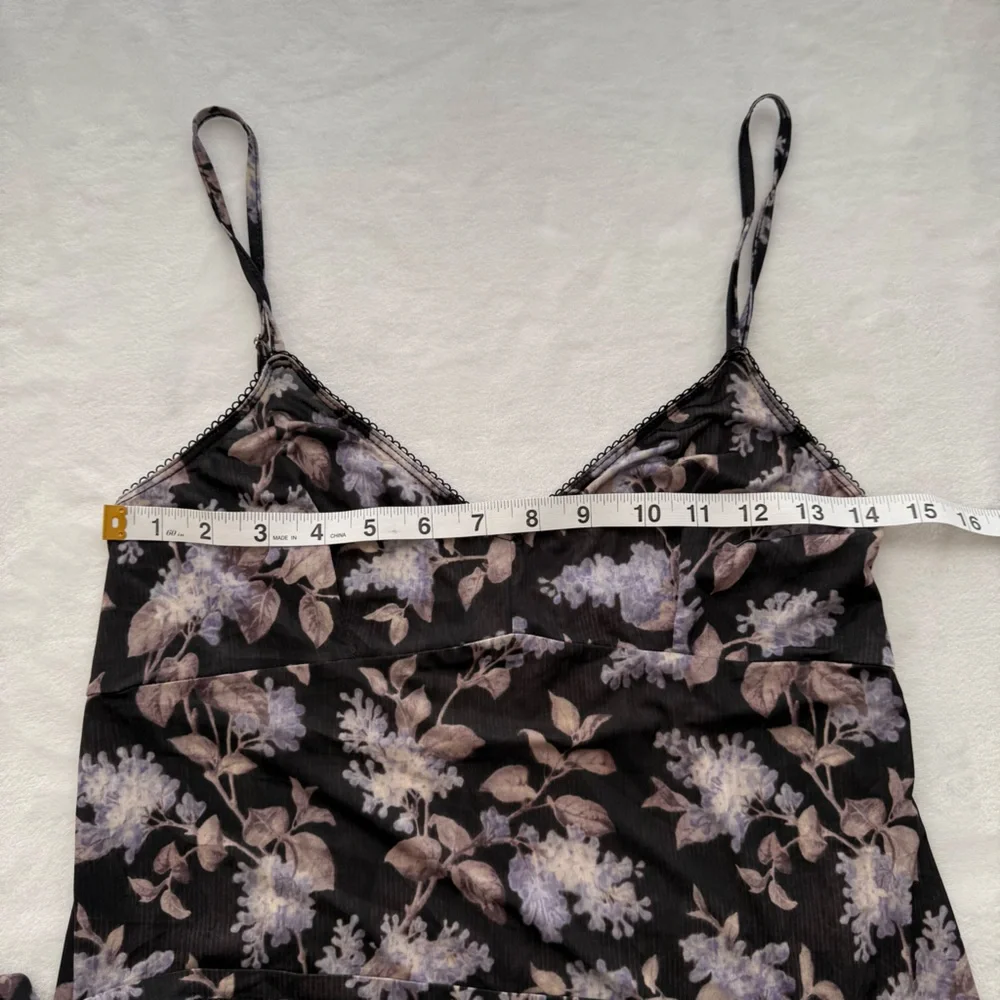 Zimmermann Floral Stretch Slip Mini Dress Black Lavender Purple Semi-Sheer - Picture 8 of 9